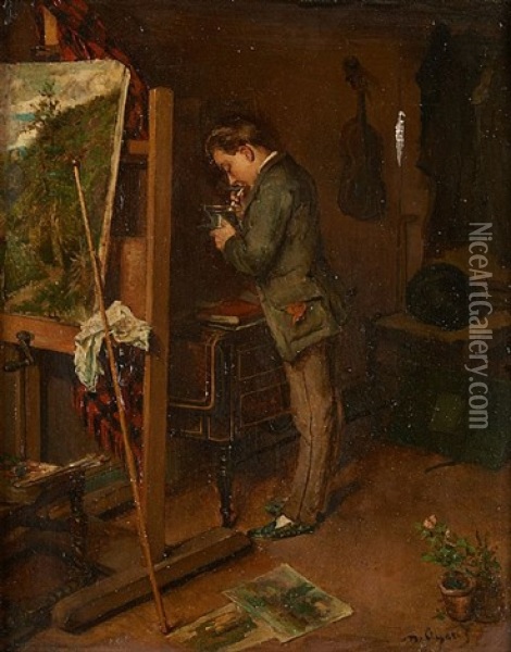 Le Repos Du Peintre Dans Son Atelier Oil Painting - David Oyens