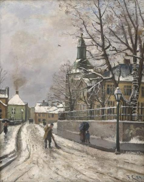 The Bergen Cathedralschool And Cathedral Oil Painting - Fredrik Collett