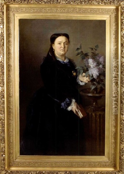 Femme Dans Un Interieur Pres D'un Vase De Lilas Oil Painting - Lionel Noel Royer