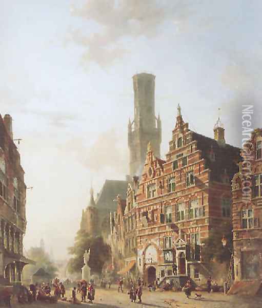 The Belfry at Bruges Oil Painting - Adrianus Eversen