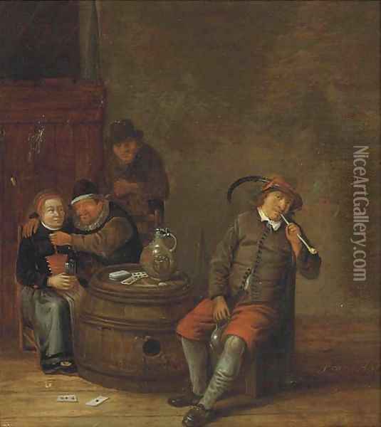 Boors smoking and drinking in an interior Oil Painting - Franciscus Carree