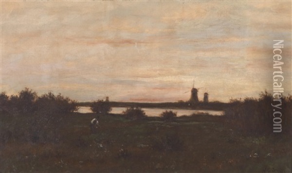 Abendstimmung Am Fluss Oil Painting - Hippolyte Camille Delpy