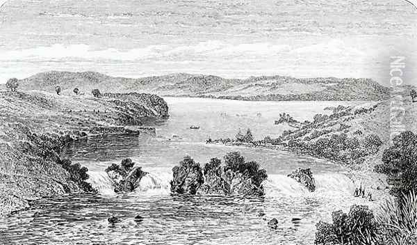 The Ripon Falls - the Nile flowing out of Victoria Nyanza, from Journal of the Discovery of the Source of the Nile by Speke, published 1863 Oil Painting - John Hanning Speke