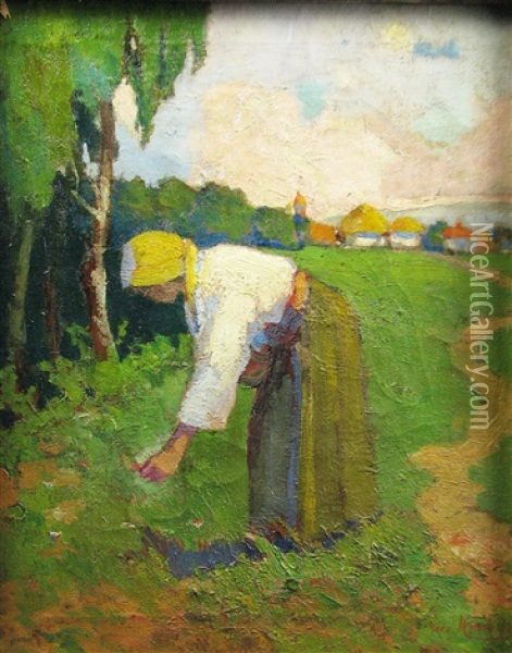 Peasant In The Field Oil Painting - Grigore Mircescu