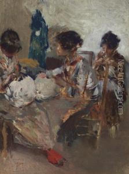 Venetian Lace Makers Oil Painting - Robert Frederick Blum