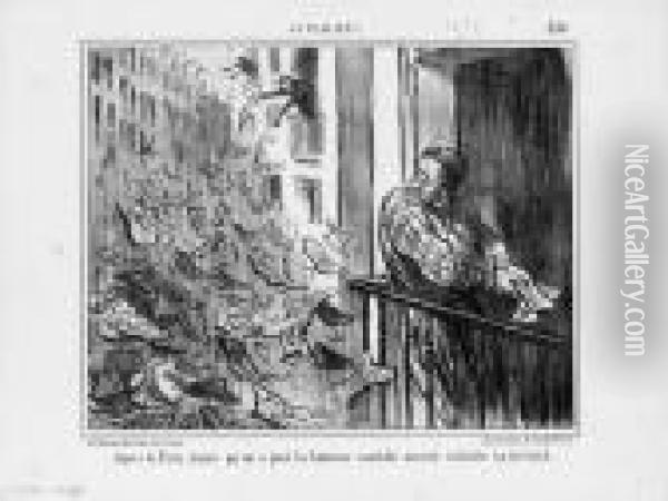[bourse]. Aspect De Paris, 
Depuis Qu'on A Joue La Fameuse Comedie Morale Intitulee La Bourse 
(actualites, Pl. 330) ; Ca Baisse Toujours !... (les Faiseurs 
D'affaires, Pl. 3).1856. Oil Painting - Honore Daumier