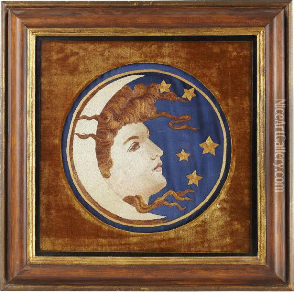 Silkwork Embroidered Roundel Oil Painting - School Pre-Raphaelite