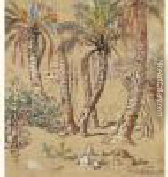 Palmiers. Oil Painting - Alphonse Etienne Dinet