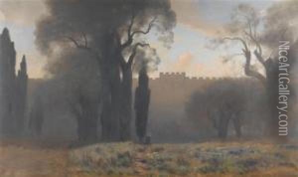 Les Murs De Jerusalem Oil Painting - Auguste Louis Veillon