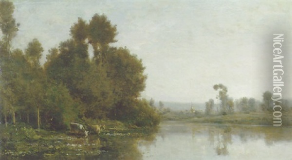 Au Bord De La Riviere Oil Painting - Charles Francois Daubigny
