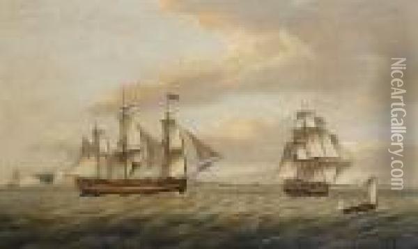 The 'rebecca' In Two Positions Off Walmer Castle Oil Painting - Thomas Luny