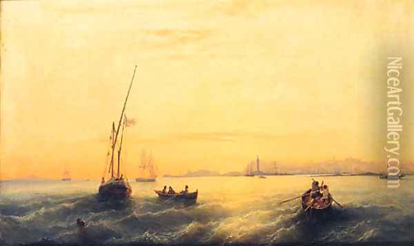 Naples From The Sea Oil Painting - Ferdinand Victor Perrot