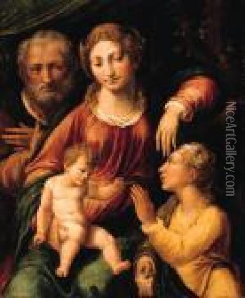 The Mystic Marriage Of Saint Catherine Oil Painting - Girolamo da Carpi