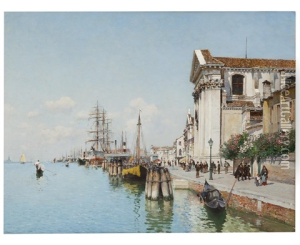 A Venetian Canal With Views Of Santa Maria Della Visitatione And Santa Maria Del Rosario Oil Painting - Federico del Campo