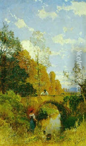 Herbstliche Flusslandschaft Oil Painting - Hermann David Salomon Corrodi