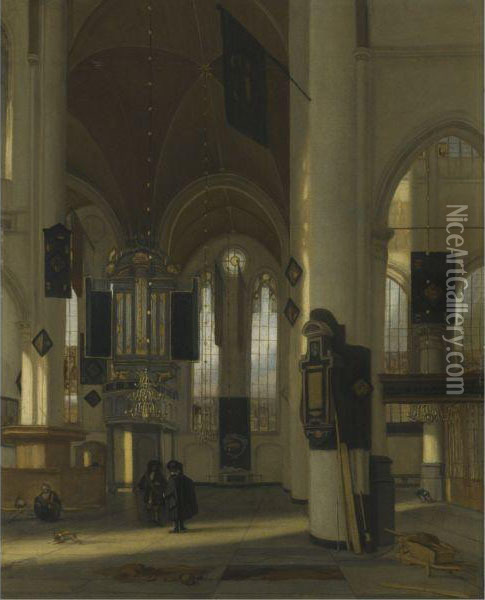 The Interior Of A Protestant Church Oil Painting - Emanuel de Witte