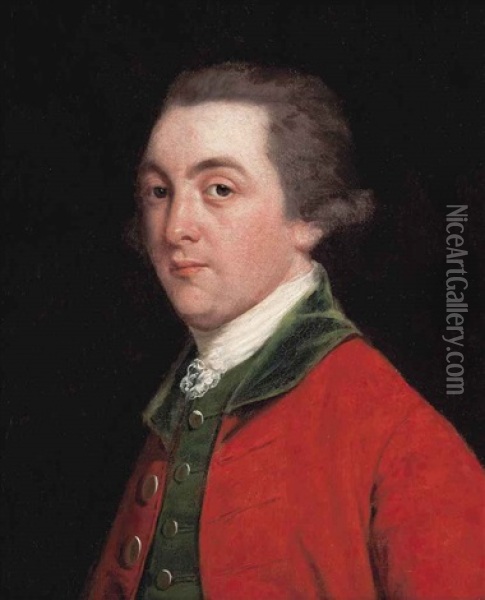 Portrait Of John Fitzpatrick, 2nd Earl Of Upper Ossory (1745-1818), Half-length, In A Red Coat And Green Waistcoat Oil Painting - Thomas Beach