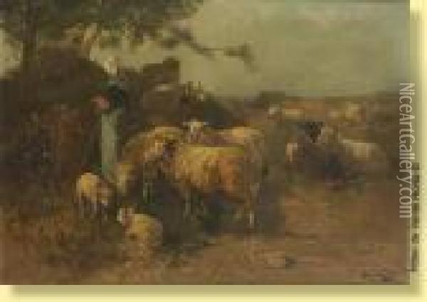 Bergere Gardant Ses Moutons Oil Painting - Henry Schouten