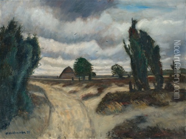 Luneburger Heide (mit Schafstall) Oil Painting - Otto Modersohn