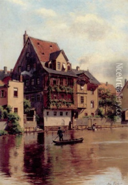 Hus Ved Pegritzfloden I Nurnberg Oil Painting - August Fischer