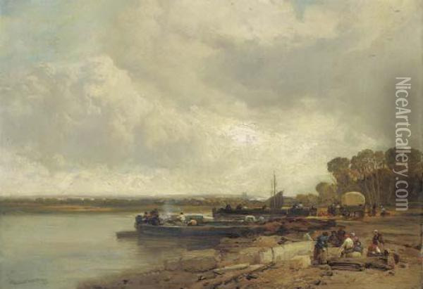 Loading The Barges Oil Painting - James Webb