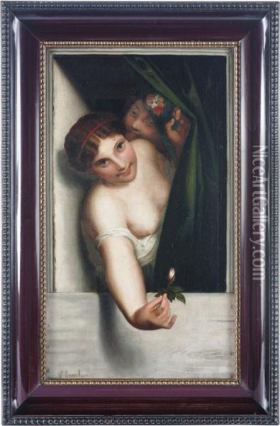 Dama Con Rosa Oil Painting - J. Erard