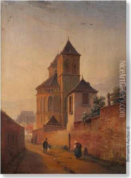 'vue De L'egliqe St Gereon / A Cologne'. Oil Painting - Henri Lallemand