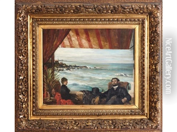 Terrasse Face Au Rocher De La Vierge, Biarritz Oil Painting - Achille (Jean-Baptiste) Zo