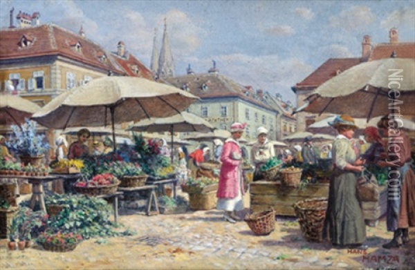 Markt In Wiener Neustadt Oil Painting - Hans Hamza
