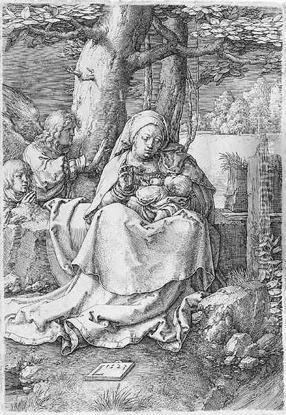 The Virgin with Two Angels Oil Painting - Lucas Van Leyden