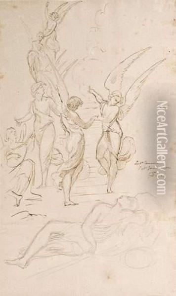 L'echelle De Jacob, D'apres Ludovic Carrache Oil Painting - Sir George Hayter