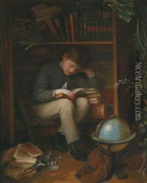 A Young Bookworm Oil Painting - Edward Swoboda