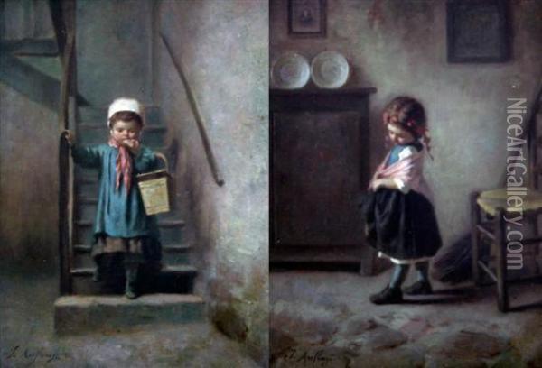 Children In Interiors Oil Painting - Joseph-Athanase Aufray