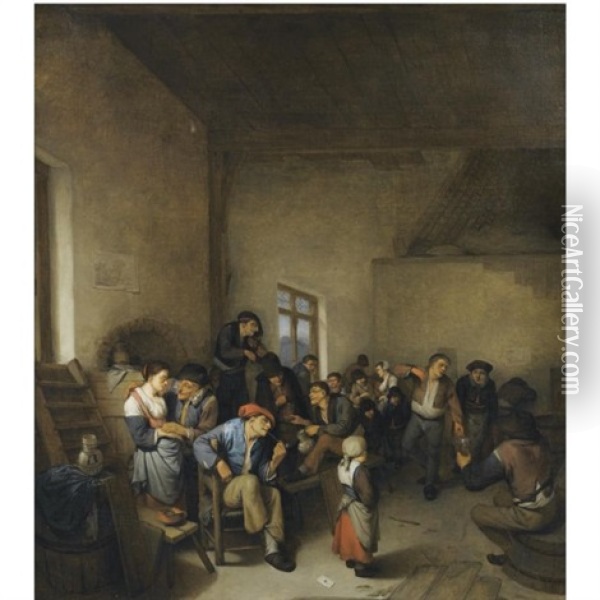 A Tavern Interior With Peasants Carousing Oil Painting - Cornelis Pietersz Bega