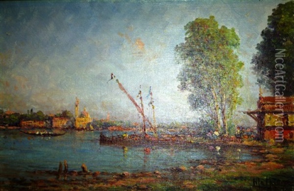Sur Les Berges Du Bosphore, Vue De Constantinople Oil Painting - Henri Malfroy-Savigny