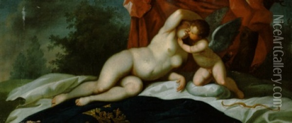 Venus Und Amor Oil Painting - Jacopo Palma il Giovane