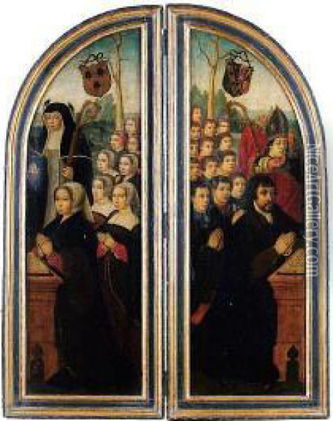 Donors In Prayer, Accompanied By Their Family,saint Irmengard (?) And Saint Denis Oil Painting - Ambrosius Benson