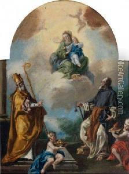 Vierge A L'enfant Entouree De Saint Augustin Et Saint Nicolas Debari Oil Painting - Francesco Solimena