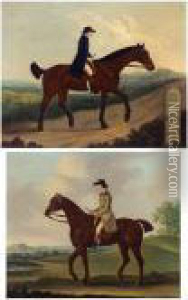 A Horseman On The Road To Bagshot; And A Horseman In A Landscape Oil Painting - J. Francis Sartorius