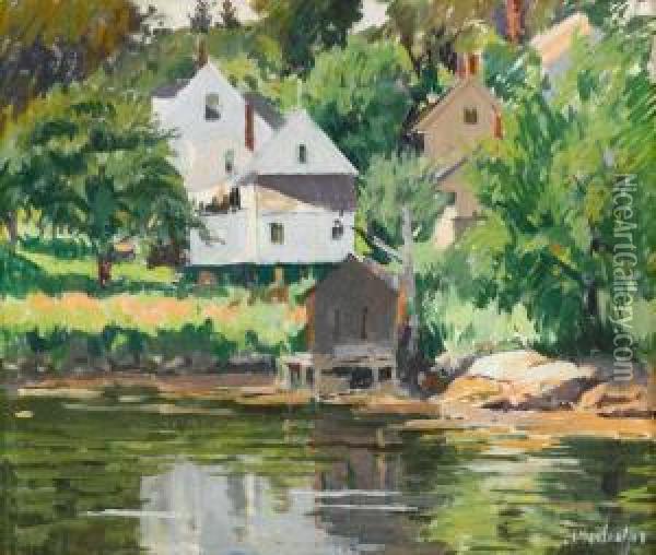 Boat House, Boothbay Harbor Oil Painting - George Oberteuffer