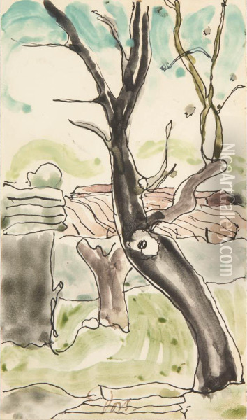 Tree With Farm Beyond Oil Painting - Arthur Garfield Dove