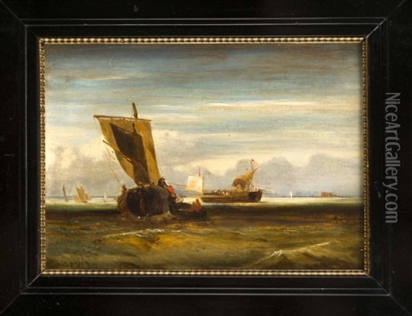 Marineszene Mit Einigen Booten Im Seichten Wasser Vor Der Kuste Oil Painting - Baron Jean Antoine Theodore Gudin