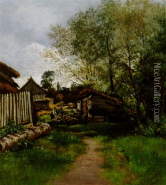 Gehoft Am Rande Des Waldes/olching Oil Painting - Adolf Heinrich Lier