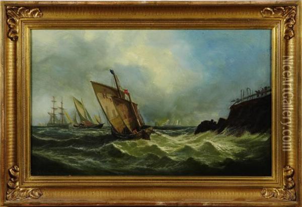 Fartyg Vid Kust I Upprord Sjo Oil Painting - William Harry Williamson