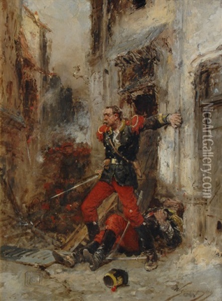 French Soldier In House-to-house Fighting Oil Painting - Wilfrid Constant Beauquesne