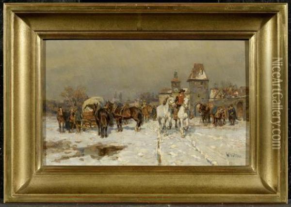 Horse Fair In A Landscape In Winter Oil Painting - Wilhelm Velten