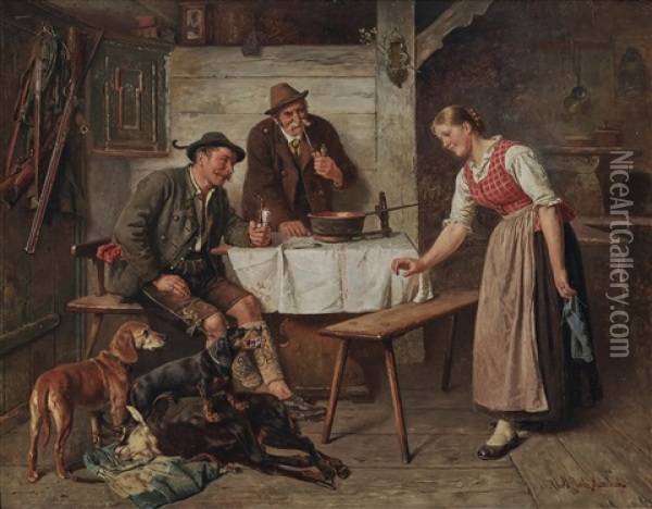 Defending The Prey Oil Painting - Adolf Eberle