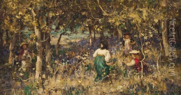 Gathering Bluebells Oil Painting - William Stewart MacGeorge