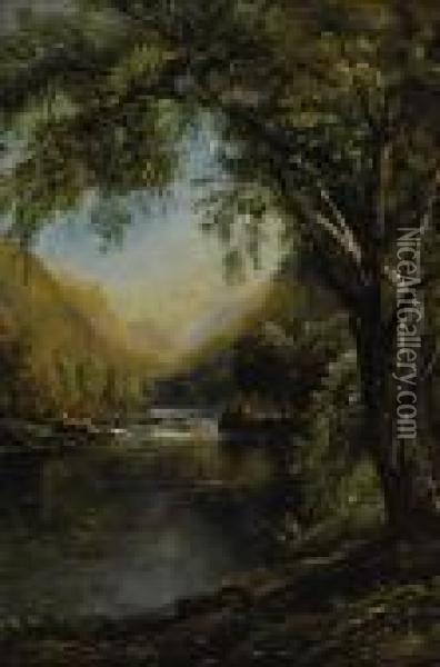 Fisherman By Mountain Stream Oil Painting - Edmund Darch Lewis