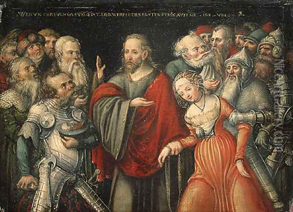 Christ and the Adulteress mid 1540s Oil Painting - Lucas The Elder Cranach